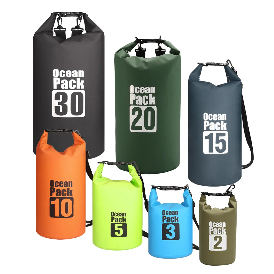 2L 10L 20L 30L Custom PVC Sack Camping Hiking Backpacks Kayak Ocean Pack Sport Beach Rucksack Gear Storage Waterproof Dry Bag