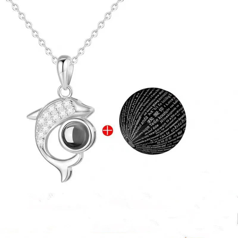 Sea Dolphin Pendant Choker I Love You 100 Languages Necklace