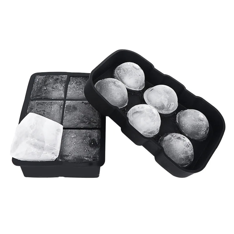 6 Cavities Sphere and Square Silicone Ice Cube Ball Tray Soft Ice Mold Larger Size Silicone Ice Cube Tray for Whiskey Beer