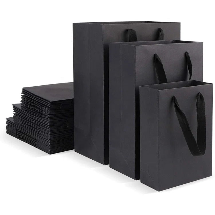 In Stock 4 Sizes White Black Brown Recyclable Wedding Party Favor Gift Bags Kraft Shopping Paper Bags with Ribbon Handles