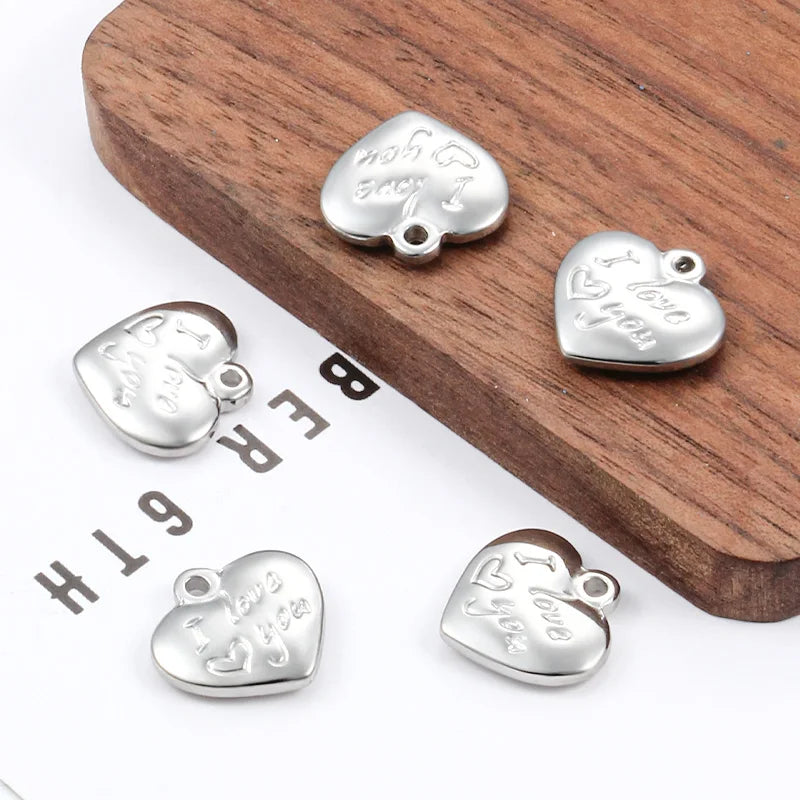 Stainless Steel Heart Shaped Pendant Charms 'I Love You' DIY Jewelry Findings Components Valentine's Day Gifts