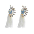 Retro Ladies Multi Color Cotton Thread Tassel Earrings Rhinestone Glass Geometric Tassel Earrings Bohemian Jewelry