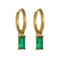 Fashion Pendant Zircon Huggie Earrings 18K Gold Plated PVD CZ Green Red Square Cubic Zirconia Zircon Hoop Earrings