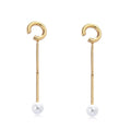 Latest Fashion Gold Ear Cuff Bar Drop Earrings with Pearl Lady's No Piercing Jewelry Hooked