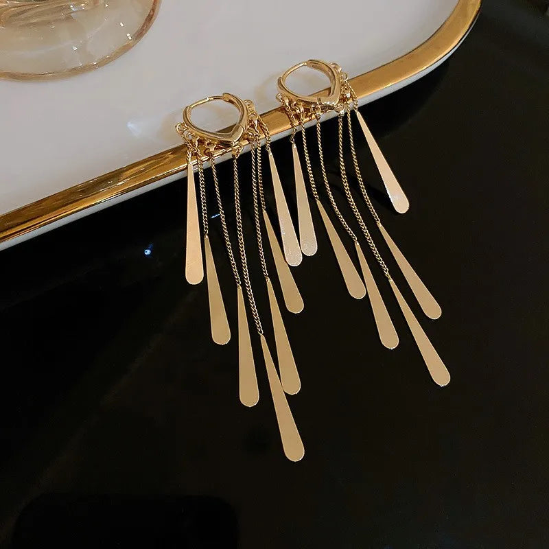 2023 New Real Gold Plated Personalized Sequins Chain Tassel Earrings for Women