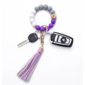 Wholesale Trendy Silicone Beads Lady Bracelet with PU Tassel Keychain Metal Accessories