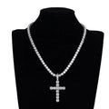 Simple Hip-Hop Style Iced Out Cubic Zirconia Cross Pendant Necklace Fashionable Women's or Men's Jewelry in Zinc Alloy