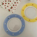 Solhui Blue Lattice Tempered Glass Fruit Salad Dish Plates