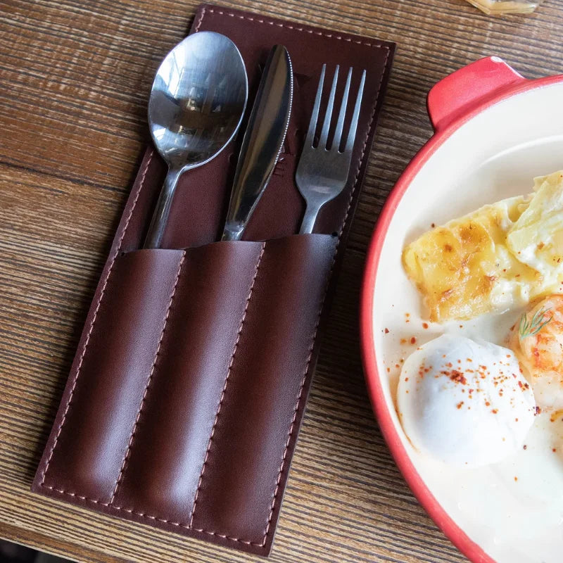 PU Leather Cutlery Pouch Personalized Cutlery Holder Cafe Bar Restaurant Cutlery Organizer Utensil Organizer Spoon Fork Holder