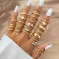 24Pcs/Set Gold Color Wheat Twist Chain Design Pearl Pendant Ring Set for Women Jewelry Wholesale
