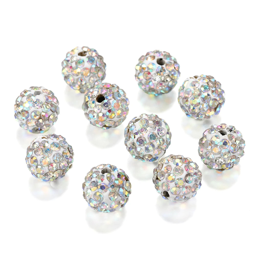 100pcs Shining Gradient Color Diamond 10mm Polymer Clay Disco Spacer Rhinestone Ball Beads