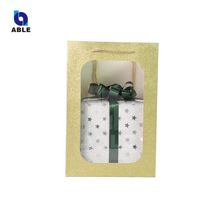 Open PP Film+Art Paper Cat Eyes Window Gift Packaging Bags Aqueous Coated Luxury Recycled Materials Fur Shoe Clothing