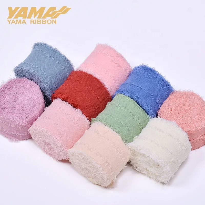 Factory Light Flowy 38MM Width Pure Colors Handmade Fringe Chiffon Ribbon