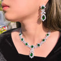 Statement Necklace Earrings White and Green Cubic Zirconia Stone Bridal Jewelry Sets for Women Party Wedding Dress Accessories