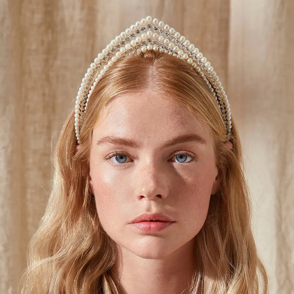 Pearl Headband White Beaded Bridal Headpiece Bride Wedding Hair Accessories for Women