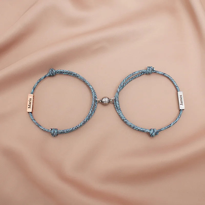 Custom Name Titanium Steel Lover Bracelet Magnetic Attraction Round Balls Pendant Adjustable Couple Bracelet