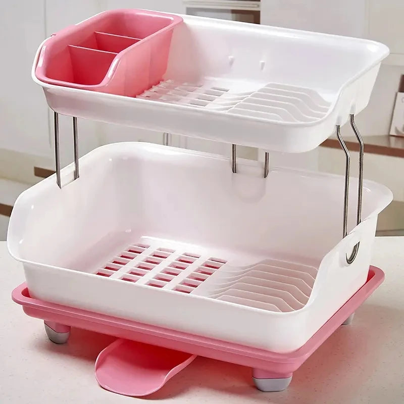 Home Kitchen Plastic Dish Drying Rack 2 Layer Drainer Drying Dish Rack Kitchen Plate Storage Dish Rack