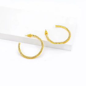 Wholesale Big Thin Circle Hoop Earrings Fashion Lava Rock Style Gold Plated Brass Pearls Inlaid Statement Jewelry for Women