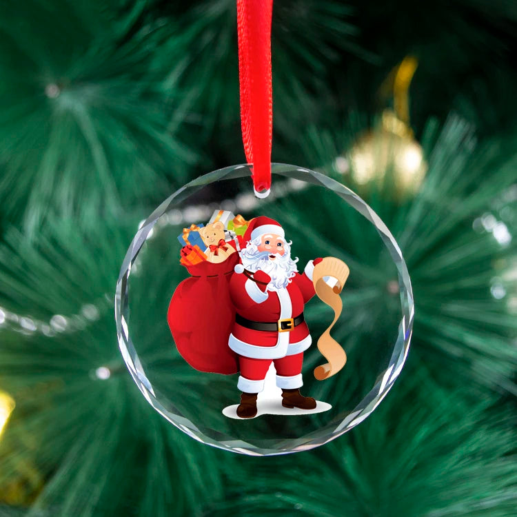 Christmas Decoration Crystal Listing Laser Engraving and UV Printing Crystal Crafts Christmas Ornaments for Christmas Decoration