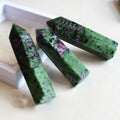 Natural Ruby Zoisite Gemstone Crystal Hexagonal Pointed Reiki Chakra Faceted Prism Wand Stone Home Decor