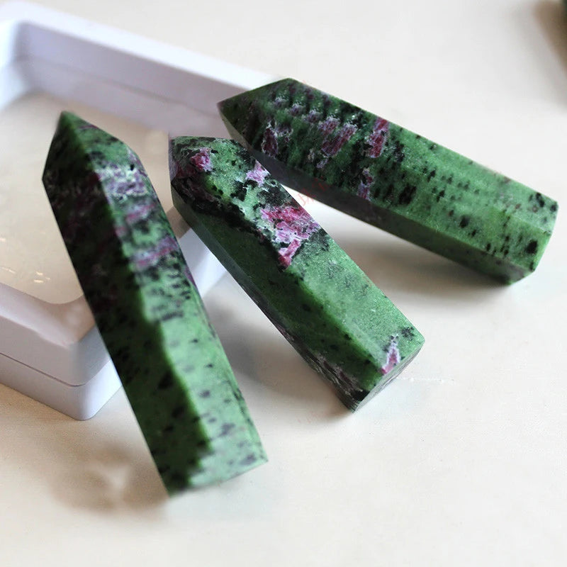 Natural Ruby Zoisite Gemstone Crystal Hexagonal Pointed Reiki Chakra Faceted Prism Wand Stone Home Decor