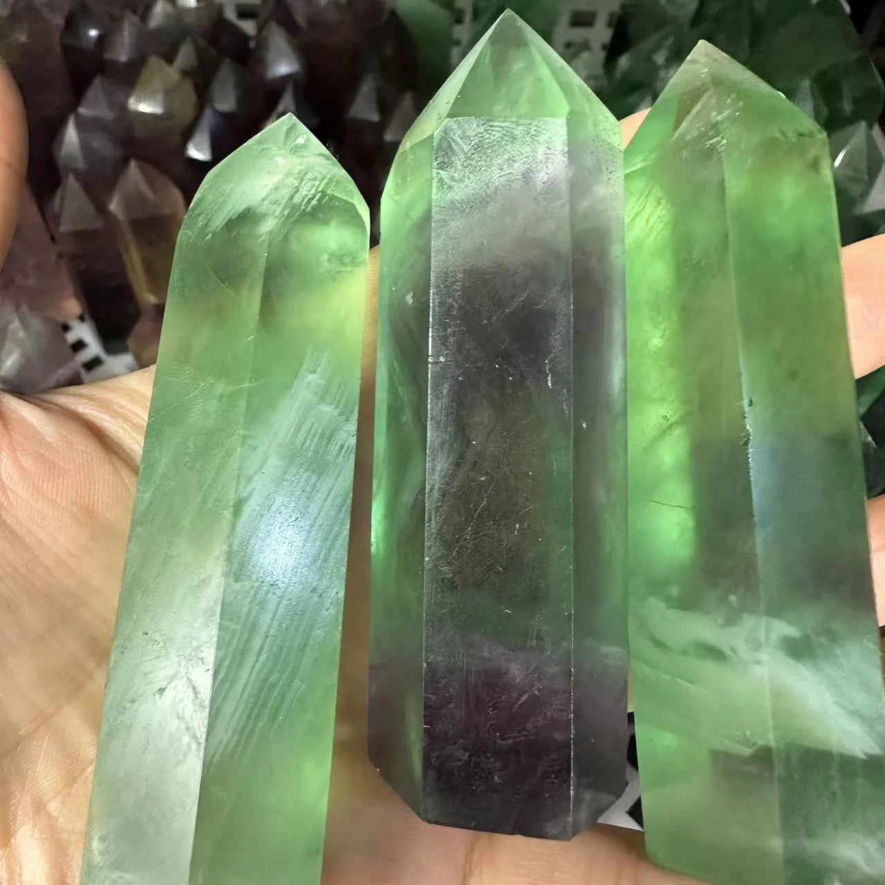 Natural Gemstone Crystal Healing Green Fluorite Point Wand Tower Semiprecious Stone Crafts for Gift