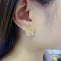 EC1989 Popular Vintage 18k Gold Platinum Plated Diamond CZ Rose Flower Floral Studs Earrings