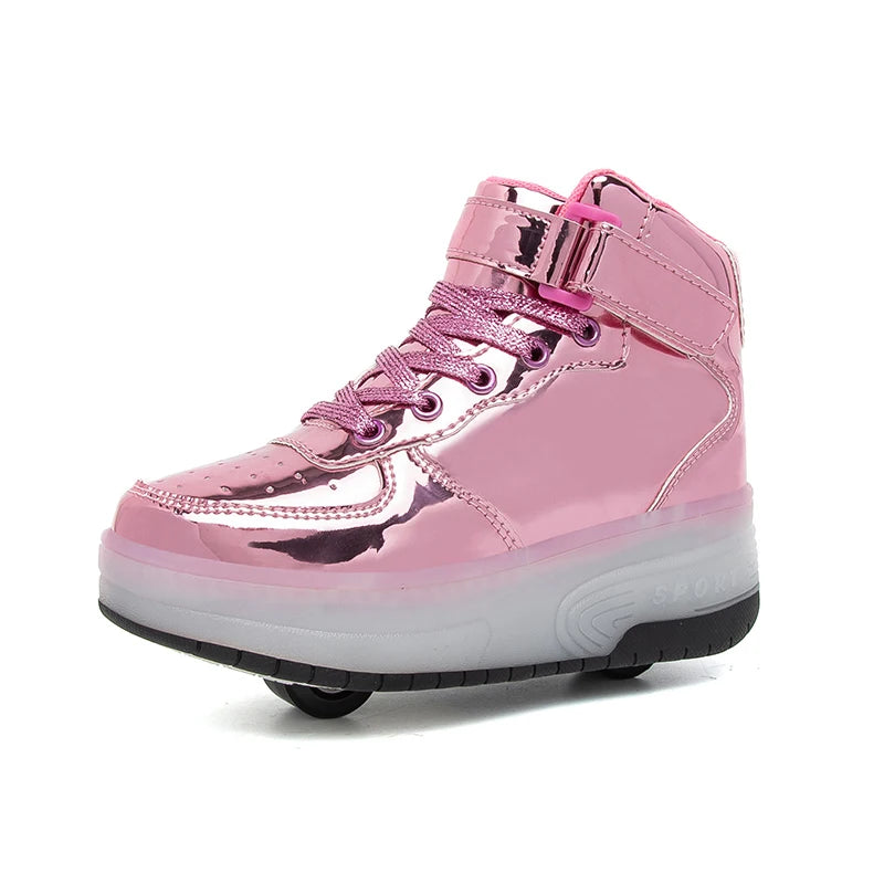 Unisex Flashing Led Shoes with 2 Wheels Rechargeable Skate Roller Shoes