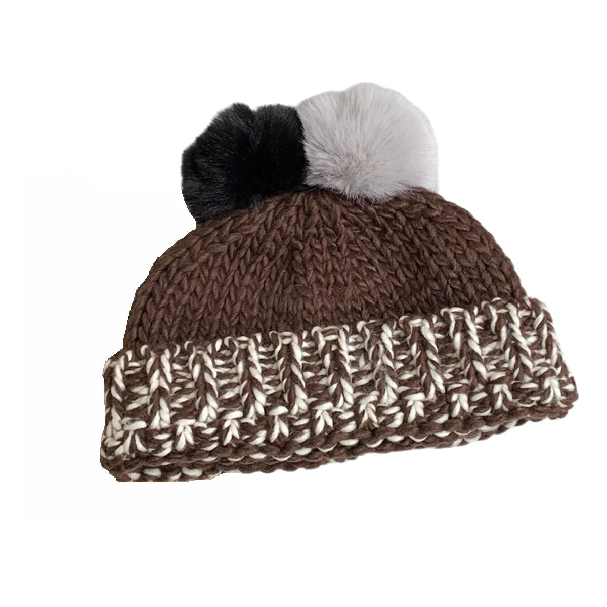 Custom Double Pompom Hat Props Crochet Knitted Hat Beanie for Women