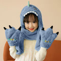 Cute Animal Thermal Children Hoodie Beanie Warm Fur Winter Kids Gloves Scarf Hat Set