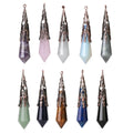 Vintage Copper Retro Hollow Pattern Stone Pendulum Crystal Natural Stone Charms Divination Hypnosis Healing Soul Witchcraft