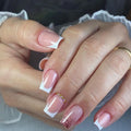 24PCS Fake Nails Medium Length Pink French Artificial Nail Square Diamond Powder Acrylic Full Cover Press on Nails Tip
