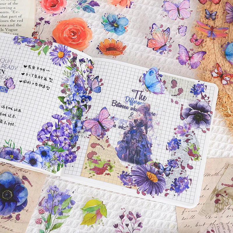 6 Sheets Per Pack Flower Butterfly Green Leaf Stickers Flower Cut Film Stickers Handbook Material Stickers
