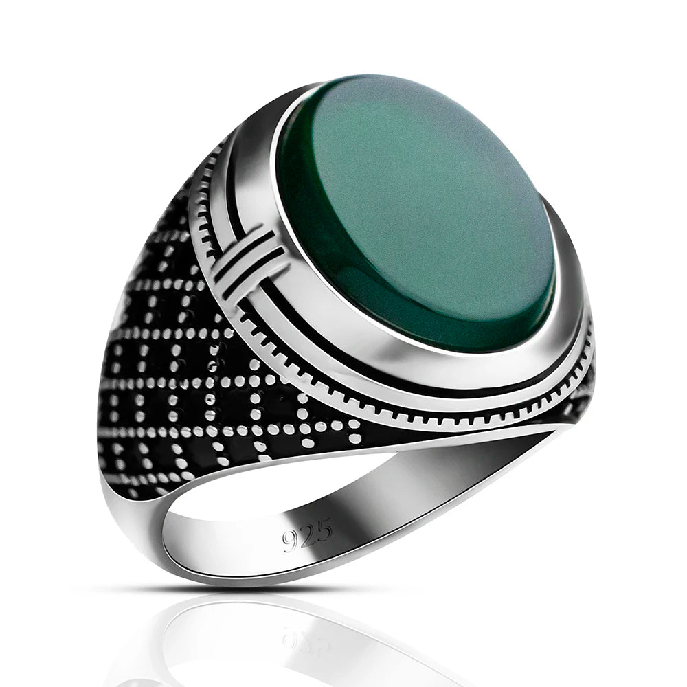 925 Sterling Silver Ring for Men with Natural Agate Stone Handmade  Vintage Jewelry