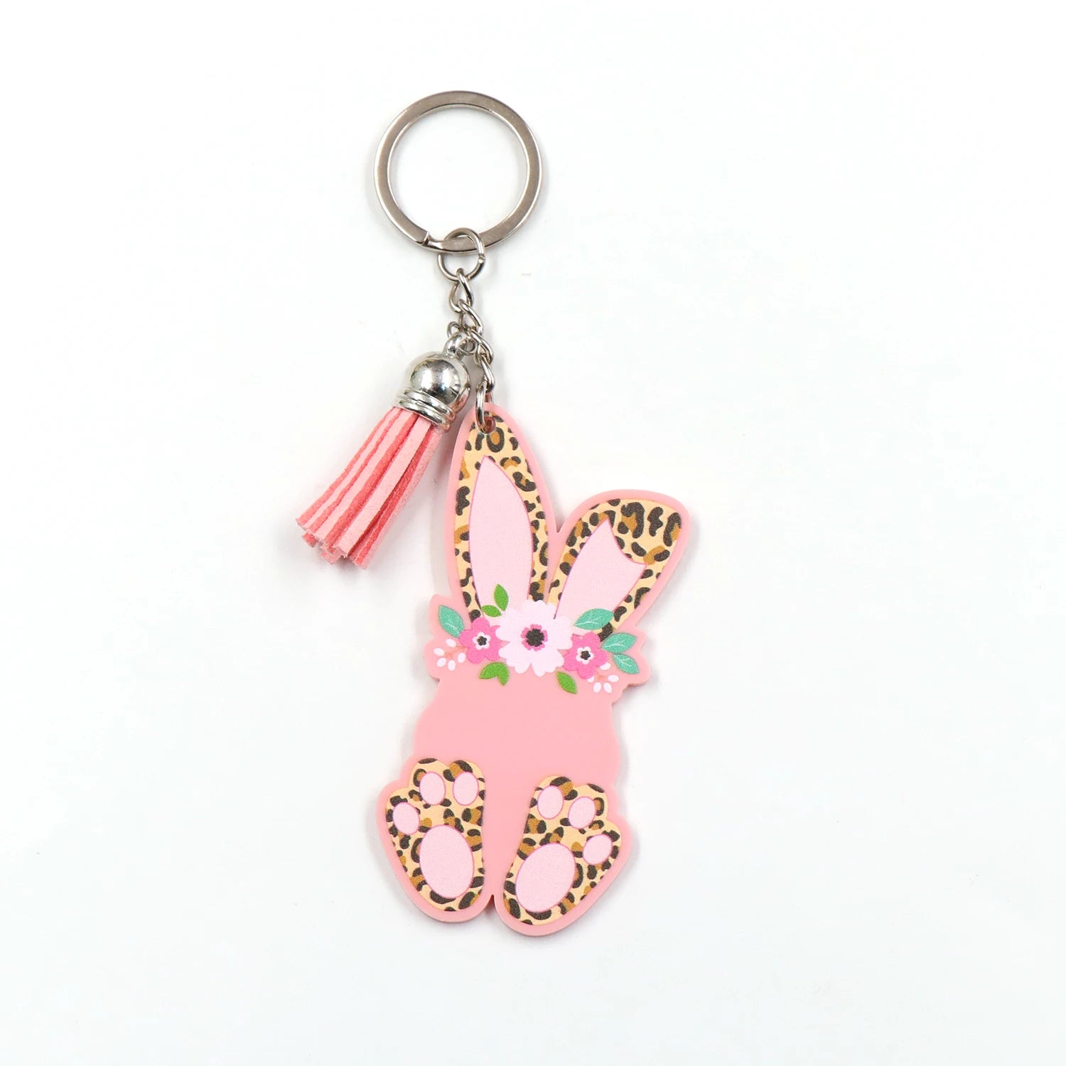 KHS184KH1098 Hot Selling Factory Leopard Flower Bunny for Name Acrylic Easter Keychain