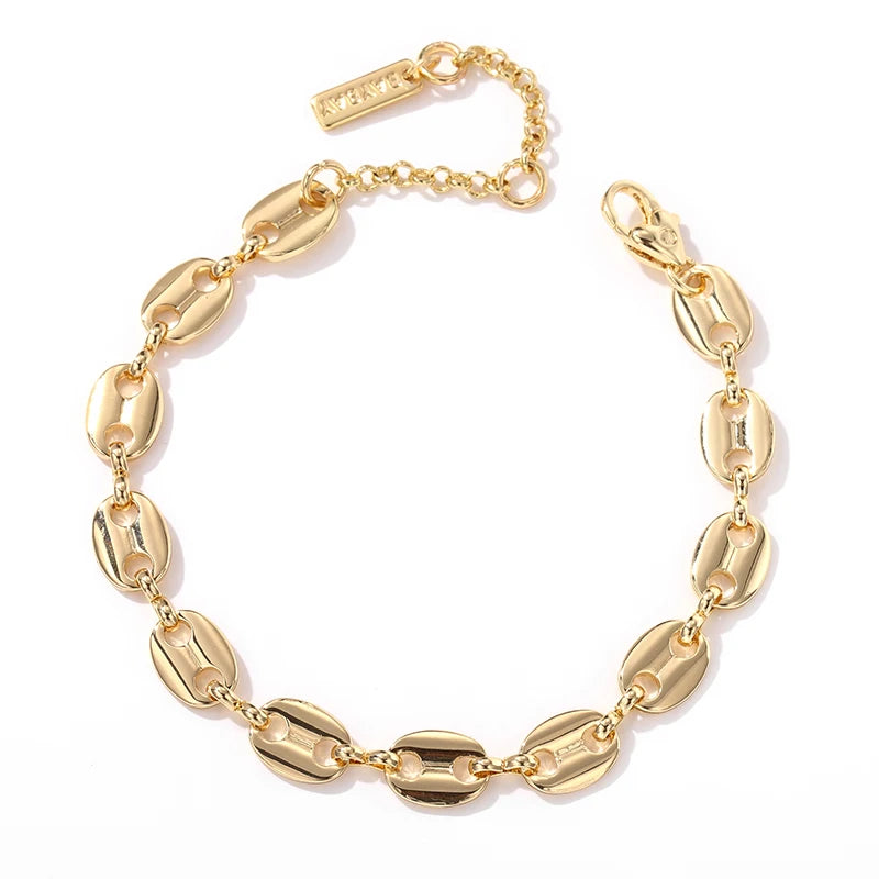 Minimalist Cute Charm Bracelets Fashion Pig Nose INS Chain Link 18K Gold Plated Brass Coffee Bean Shape Women's Engagement GRS