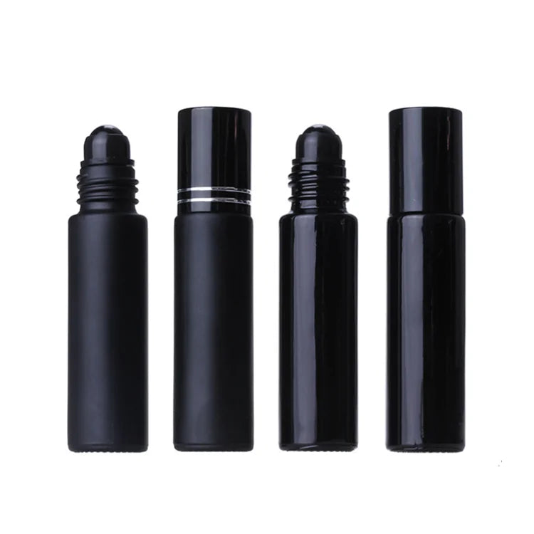 Wholesale Obsidian Roller Essential Oil Tube Cosmetic Packaging 10ml Empty Matte Shinning Black Perfume Glass Roll on Bottle