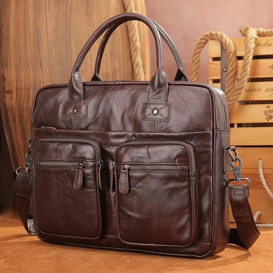 2023 New Designer Luxury Quality Genuine Leather Men Business Office Laptop Bags Male Tote Handbag Briefcases for Lawyers