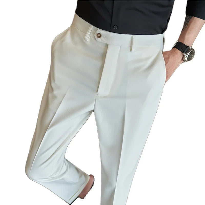 New Slim Straight Men's Pants Mid Waist Stretch Plus Size Classic Solid Color Business Casual Wear Formal Suit