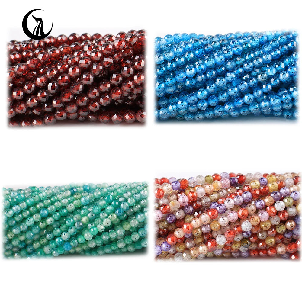 Zhe Ying 2mm 3mm 4mm Faceted Natural Zircon Stone Beads for Bracelet Gemstone Faceted Zircon Beads for Jewelry Making