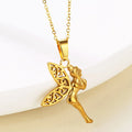 Tarnish Free Gold Cupid Angel Pendant Necklace Stainless Steel Fairy Pendant Women Fashion Angel Wing Jewelry Necklace