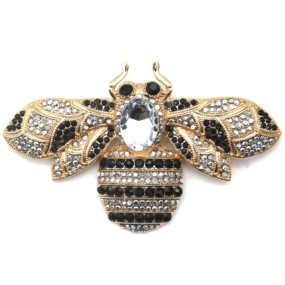Custom Big Size Jewelry Rhinestone Crystal Fashion Brooches Pin Bee Honeybee Lady Dress Accessories Brooch Wholesale