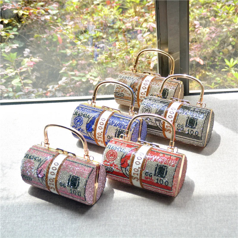 Bling Crystal Diamond Ladies Shoulder Bag Rhinestone Roll Money Clutch Purse for Women MegaBDM