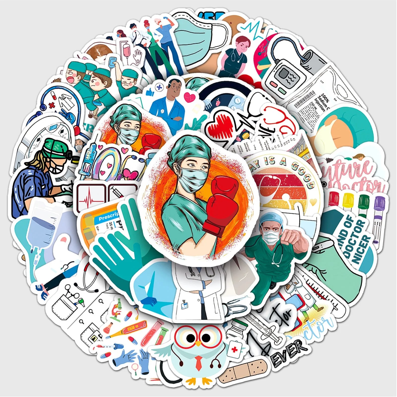 50pcs Doctor Nurse Waterproof PVC Graffiti Decorative Sticker Packs for Cup Bottle Notebook Luggage Laptop Skateboard
