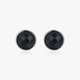 Pure 925 Sterling Silver Vintage Natural Aventurine Round Circle Stud Earrings