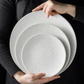 Wholesale Stone Pattern Ceramic Tableware Food Sushi Pasta Salad Dinner Plate Household Round Black White Flat Plate