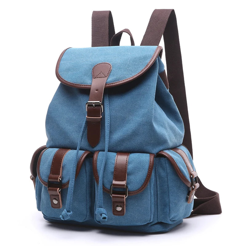 Wholesale Coffee Vintage Back Pack Bag Male Drawstring Rucksack Hipster School Man Canvas Leather Backpack for Women Men
