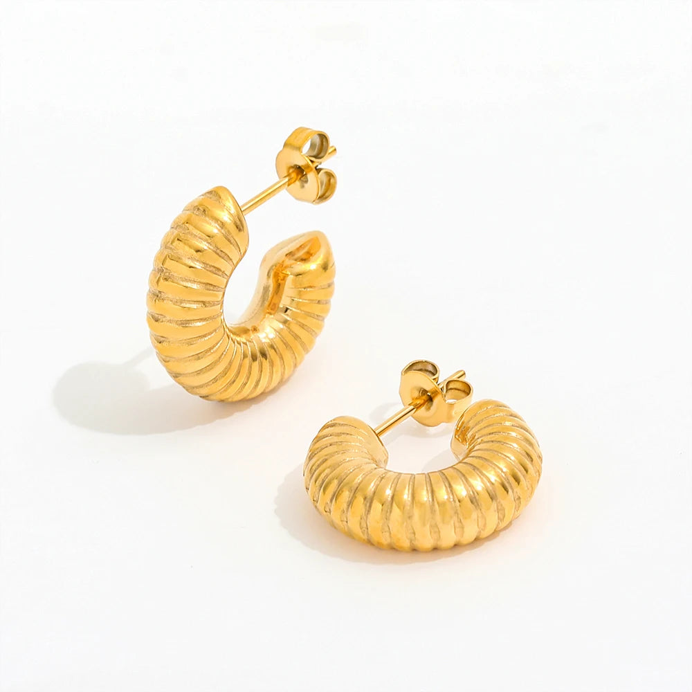 JOOLIM Jewelry Trendy Earring 18K Gold Plated Snail Hollow C Hoop Earrings Stainless Steel Earrings Wholesale