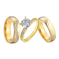 Custom 18k Gold Plated Cz Diamond Couple Wedding Engagement Rings 3pcs Sets Bague De Mariage Bijoux Femme Anillos Joyas Mujer