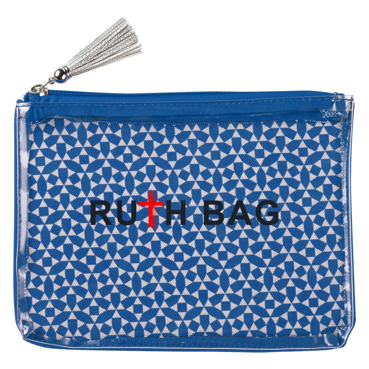 RUTH Natural Linen Canvas Recycled Cotton Travel Cosmetic Pouch Makeup Bag Zipper Closure Letter Pattern Medium Size Daily Use